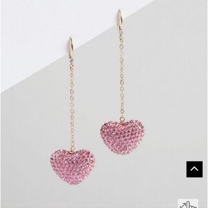 🆕️💖PINK RHINESTONE PAVE HEART LINEAR DROP EARRINGS💖